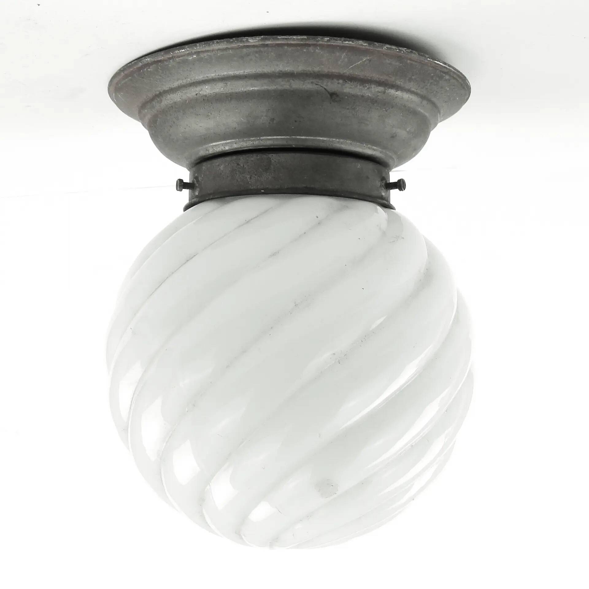 Art Deco ceiling lamp, white glass, Poland, 1930s