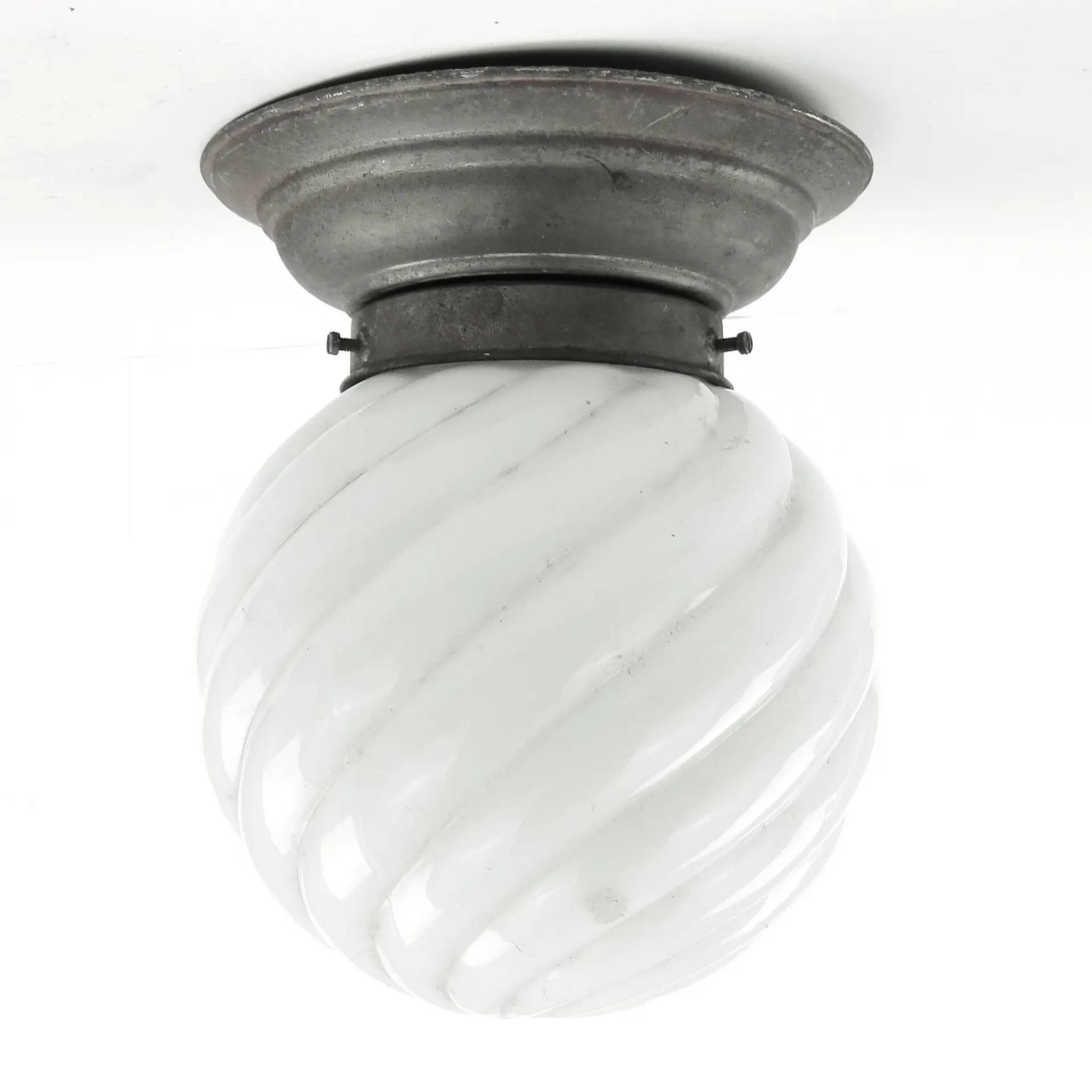 Lampe de plafond Art Déco, verre blanc, Pologne, années 1930