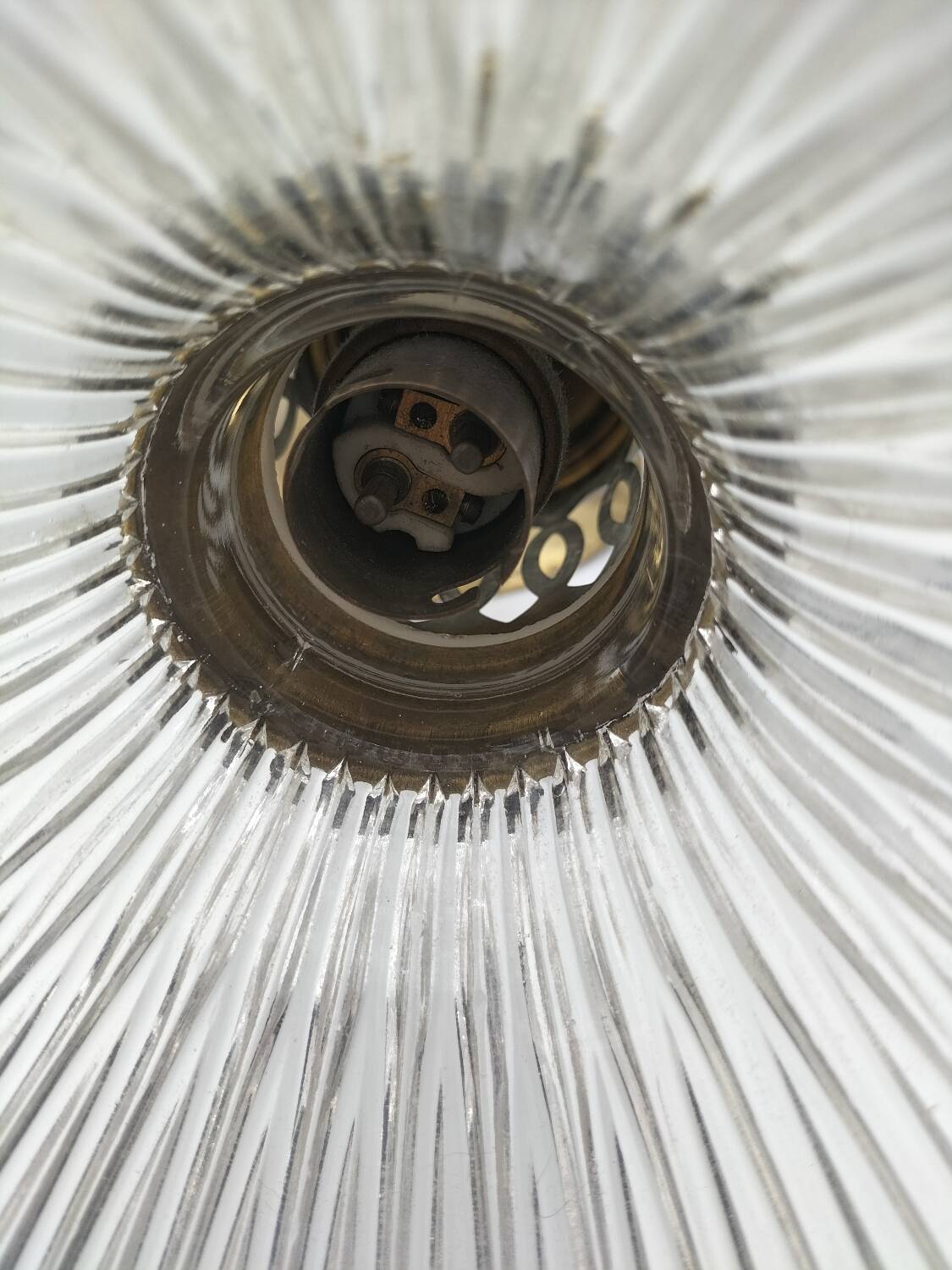 Pair of holophane glass pendants