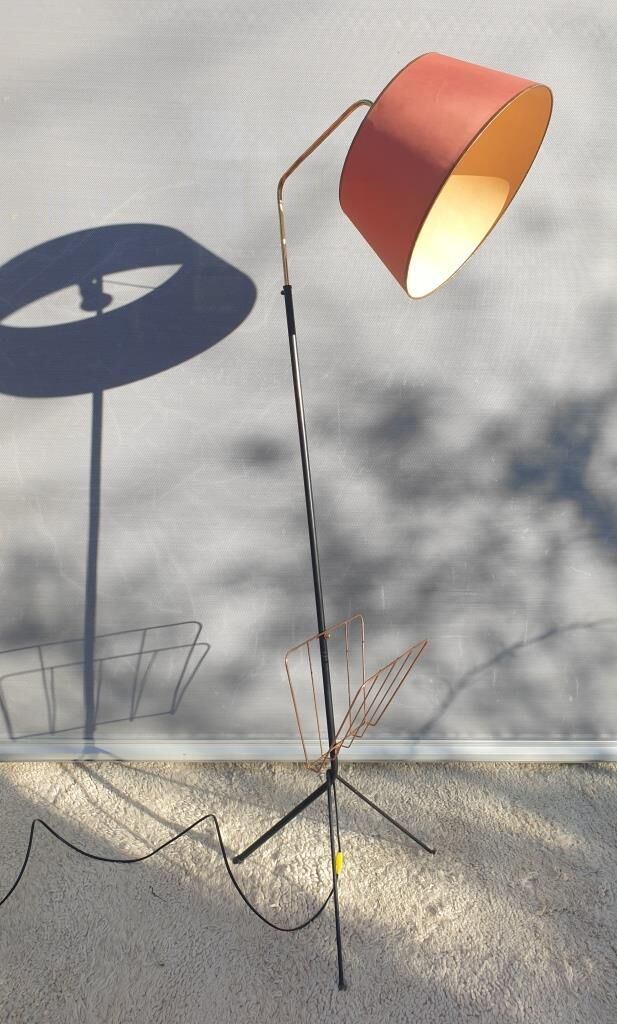 1950 floor lamp with ball head and magazine holders brass ball fasteners