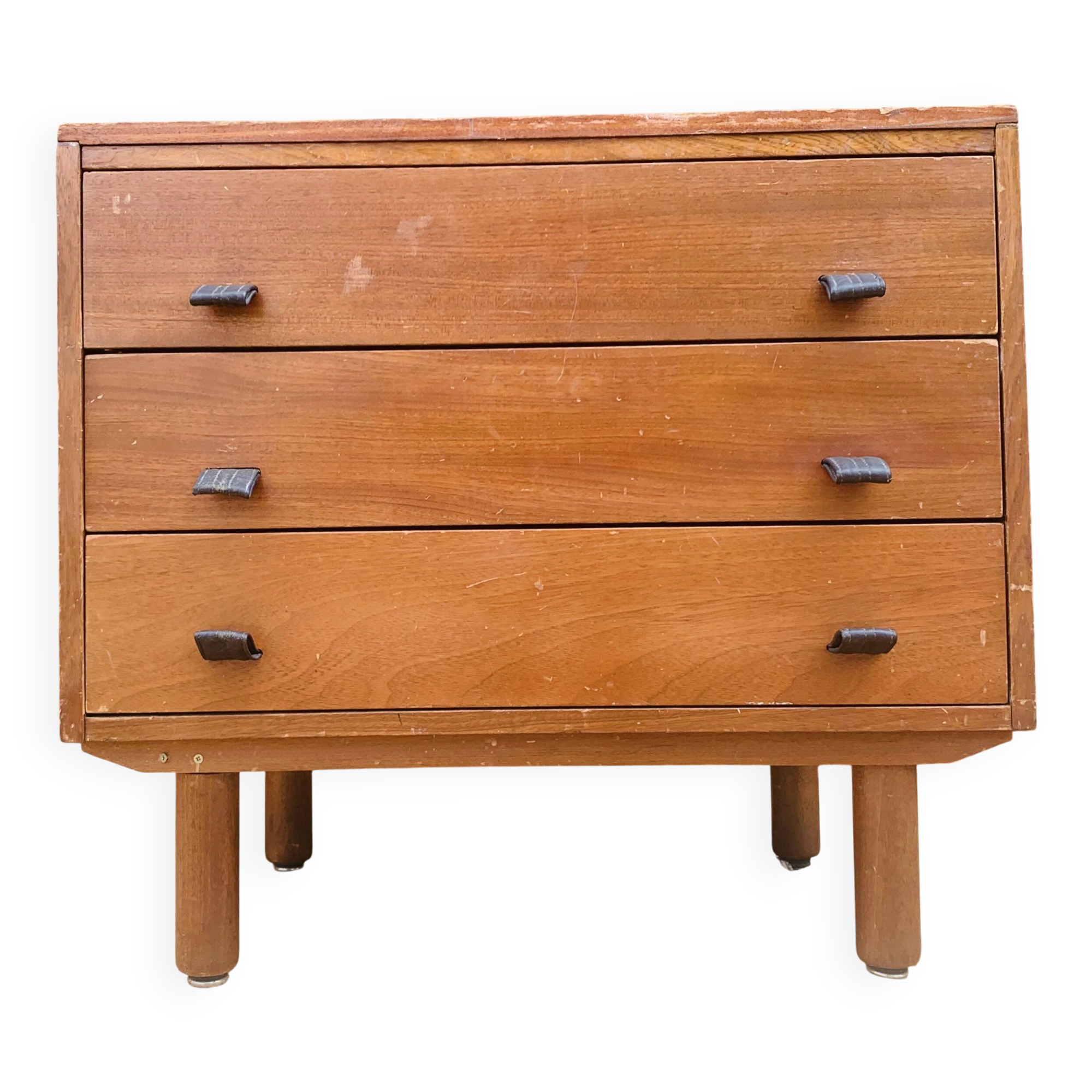 Vintage chest of drawers with leather handles – 1950s/60s