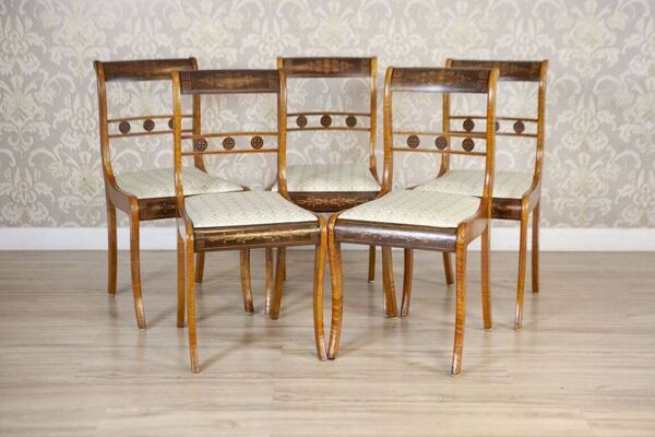 Chaises anglaises du 19ème siècle dans le style Sheraton, ensemble de 5