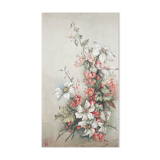 Tableau Aquarelle "Fleurs d'Eglantines" signé vers 1900 papier Vidalon