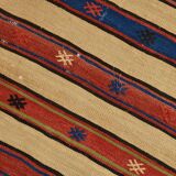 Vintage Sand Beige & Blue Kilim Runner Rug, 70x258Cm