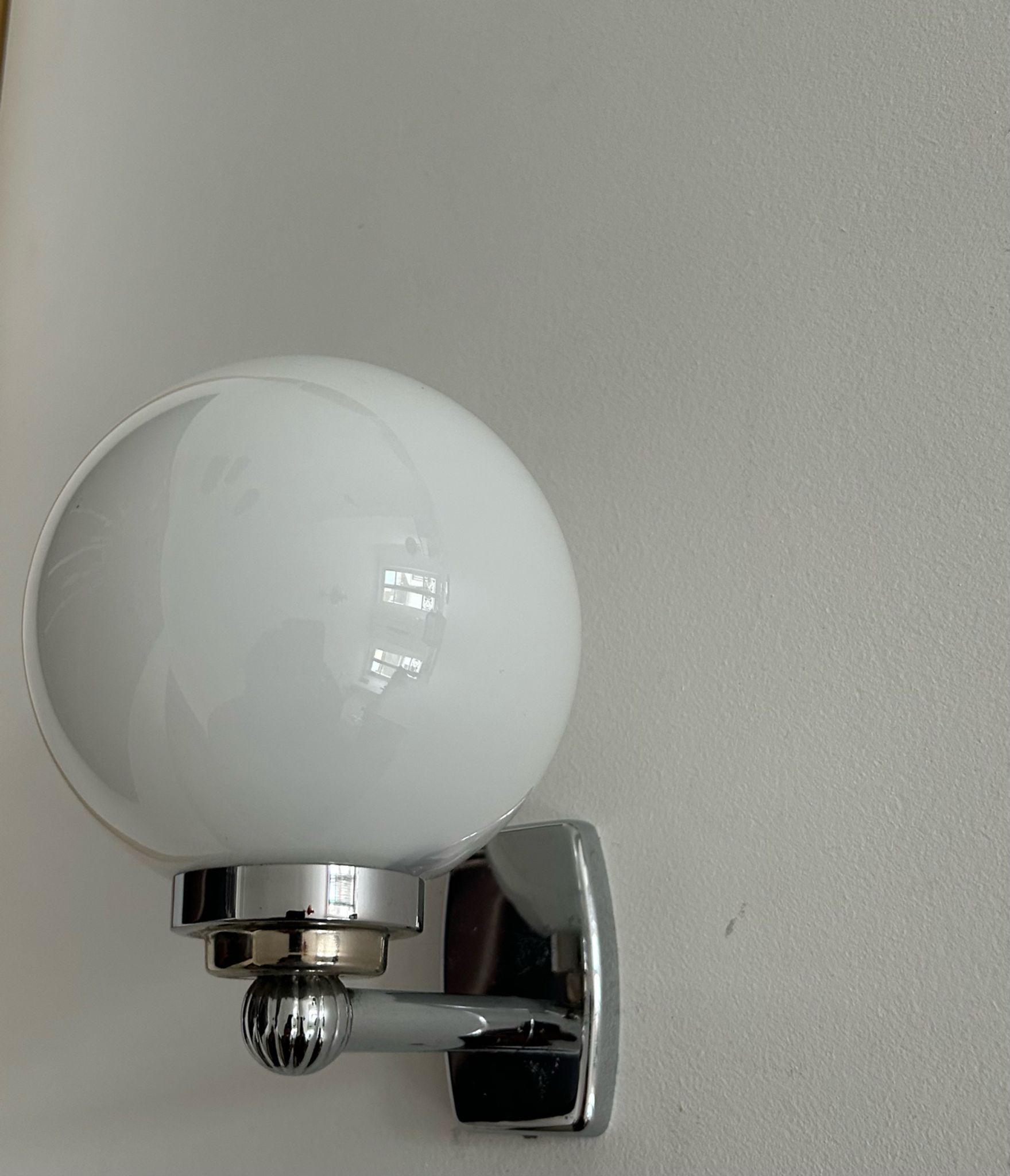 Vintage wall lamp, chromed metal and opaline, France 1970