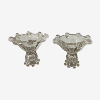 Pair of vintage molded glass candle holders