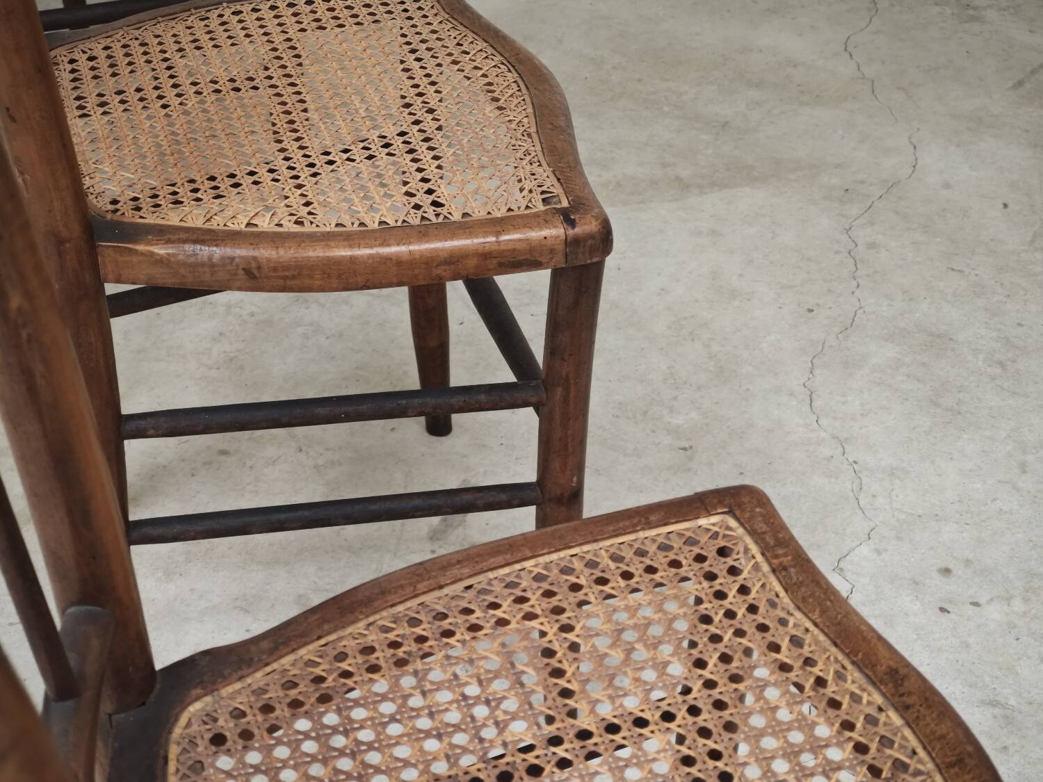 Set of 4 old Thonet style cane bistro chairs from the 1930s