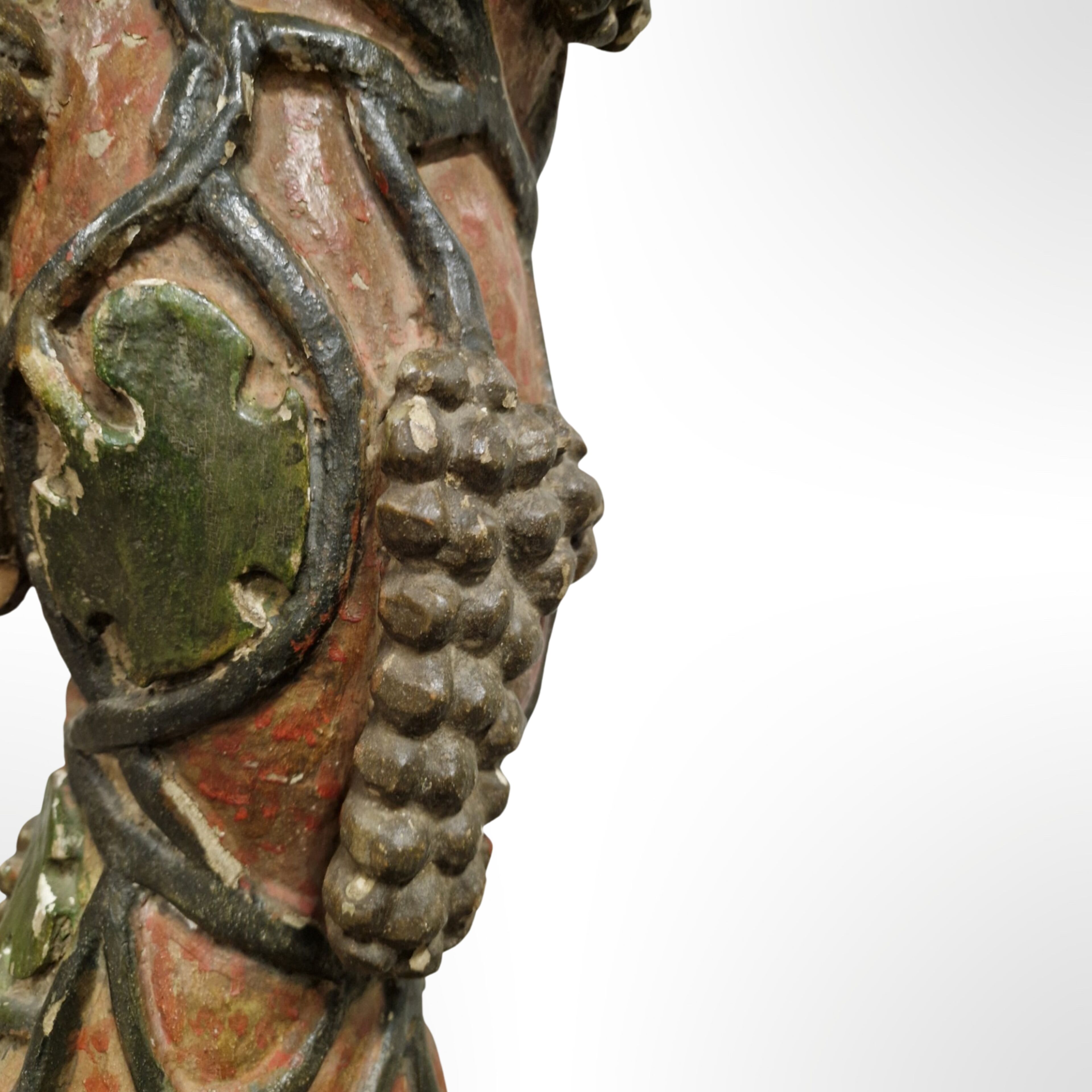 Carved wood column with grape decor, France 1900s