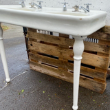 Washbasin double basin with enamelled column base Art Deco XX century
