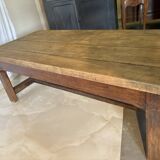 Table basse ancienne en bois brut, style campagne