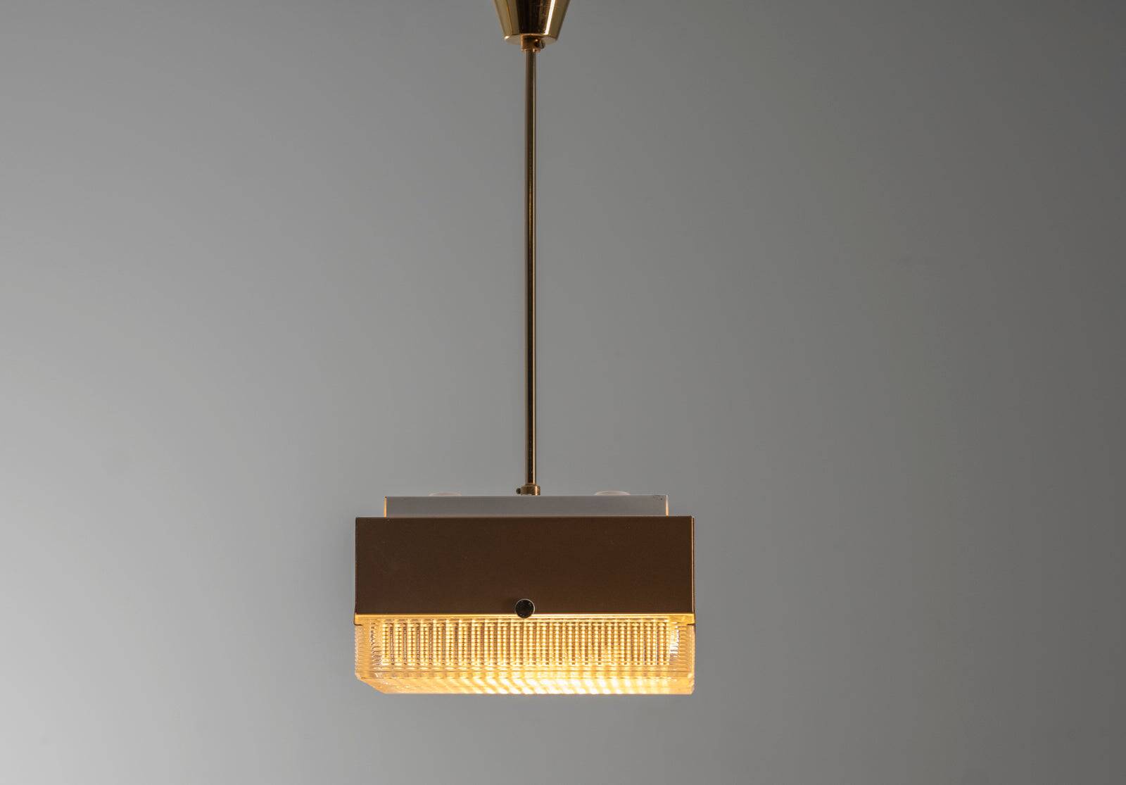 Pendant Light in Glass and Metal, 1970s Czechoslovakia, Vintage Mid-Century Ceiling Lamp Fixture