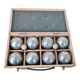Old obut balls with original wooden box