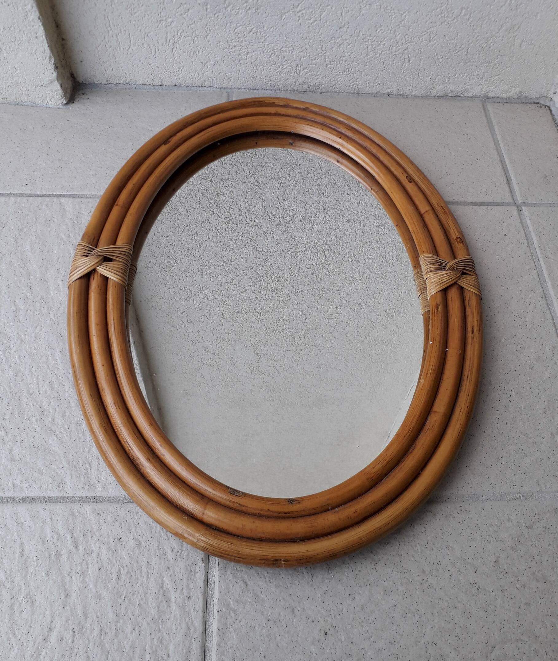 Oval rattan mirror