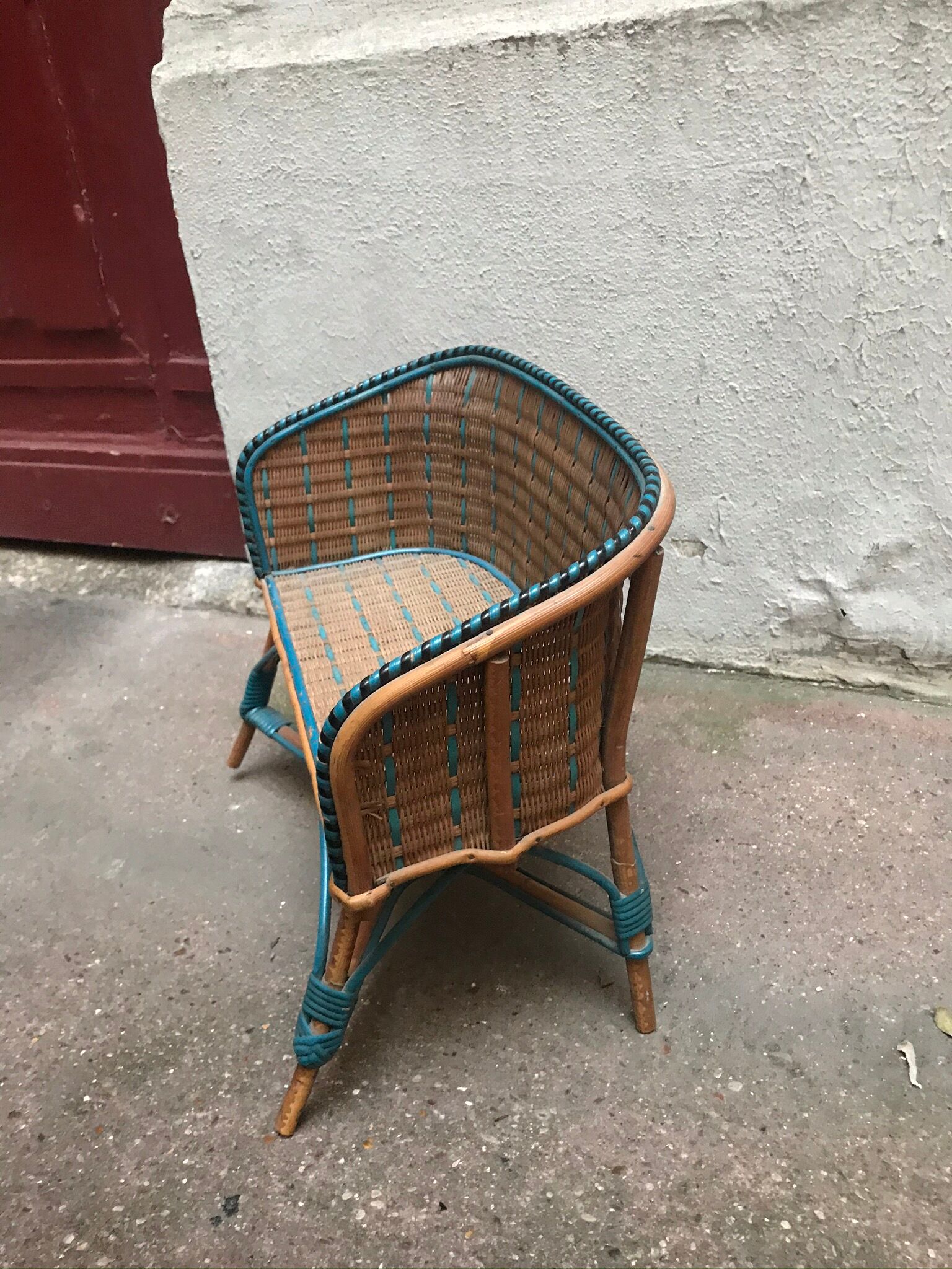 Vintage rattan doll bench