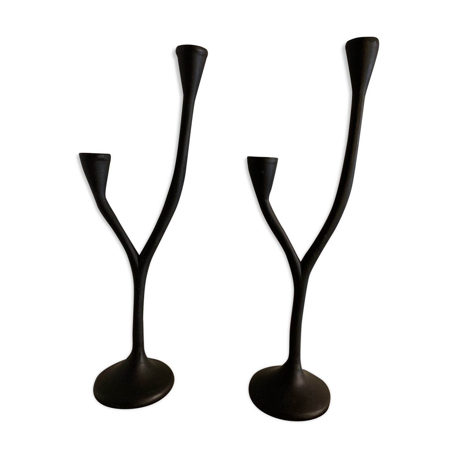 Pair of black candlesticks art deco in steel Habitat 1970