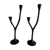 Pair of black candlesticks art deco in steel Habitat 1970