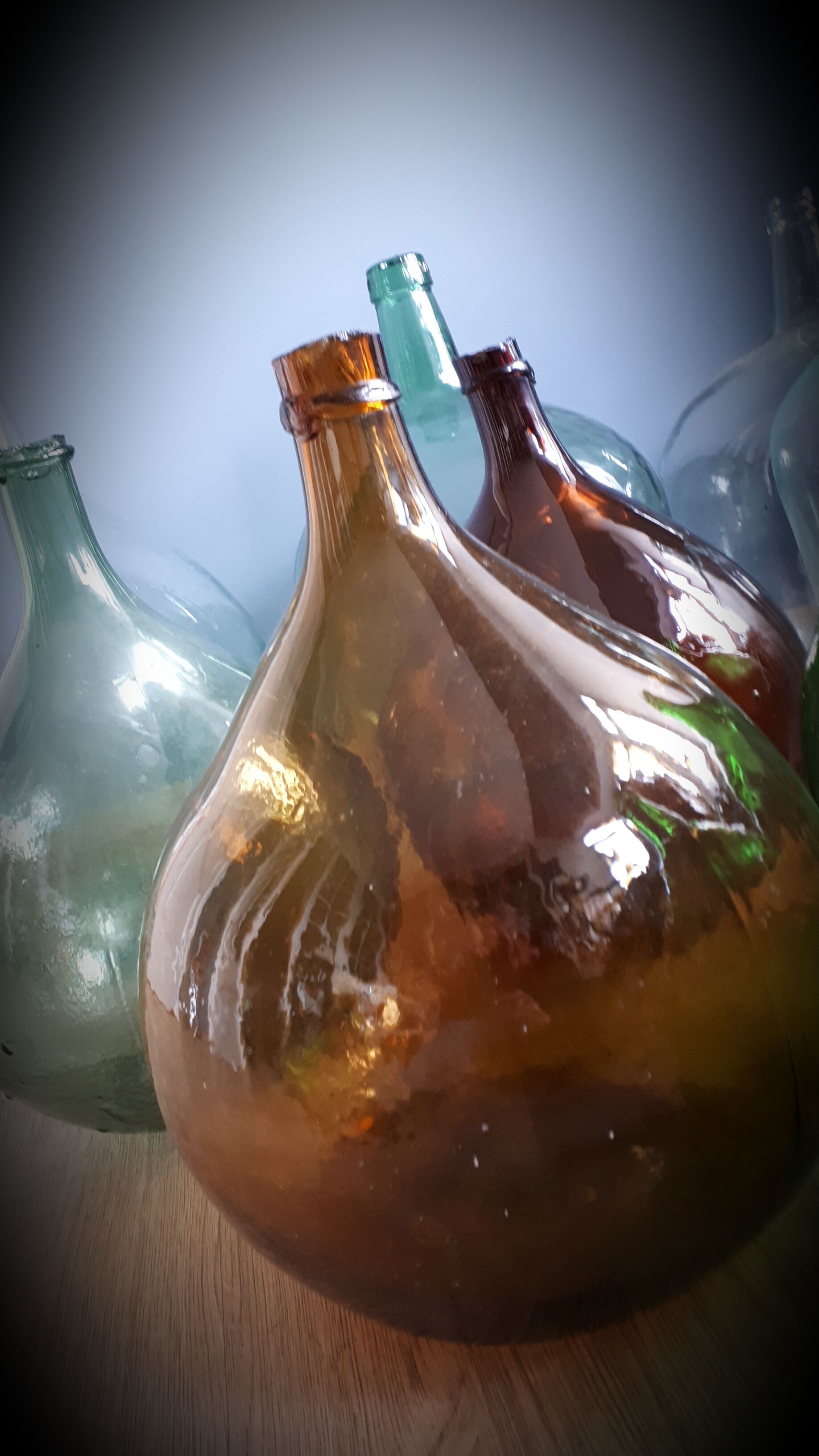 Demijohn 10L round dark brown blown glass