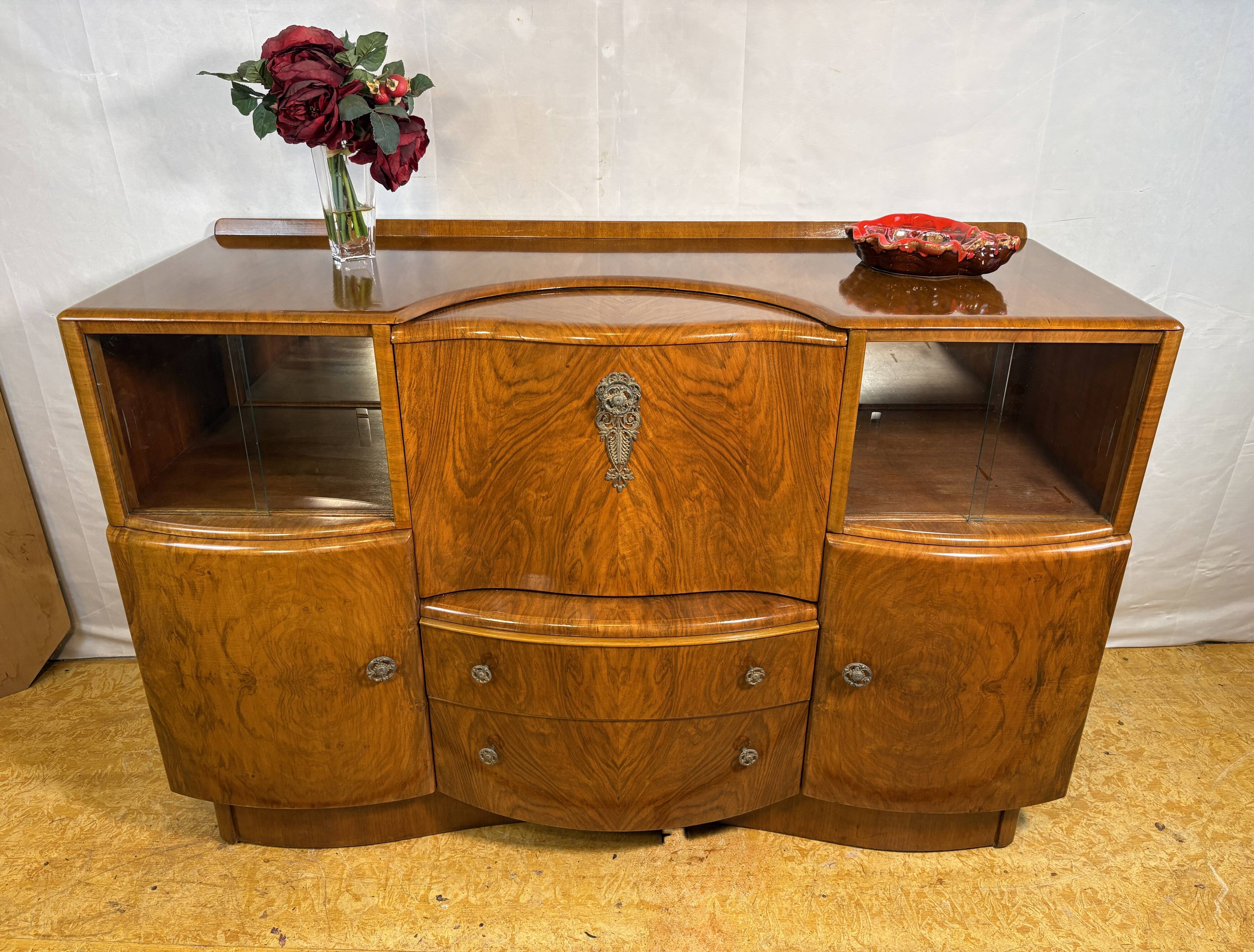 Art Deco Vintage Burr Walnut Cocktail Cabinet Sideboard Beautility1930-1940