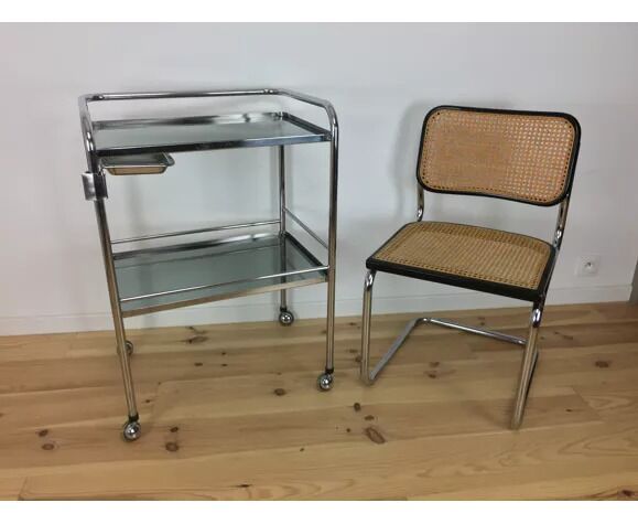 1970 chrome and smoked glass service, professional furniture, industrial style