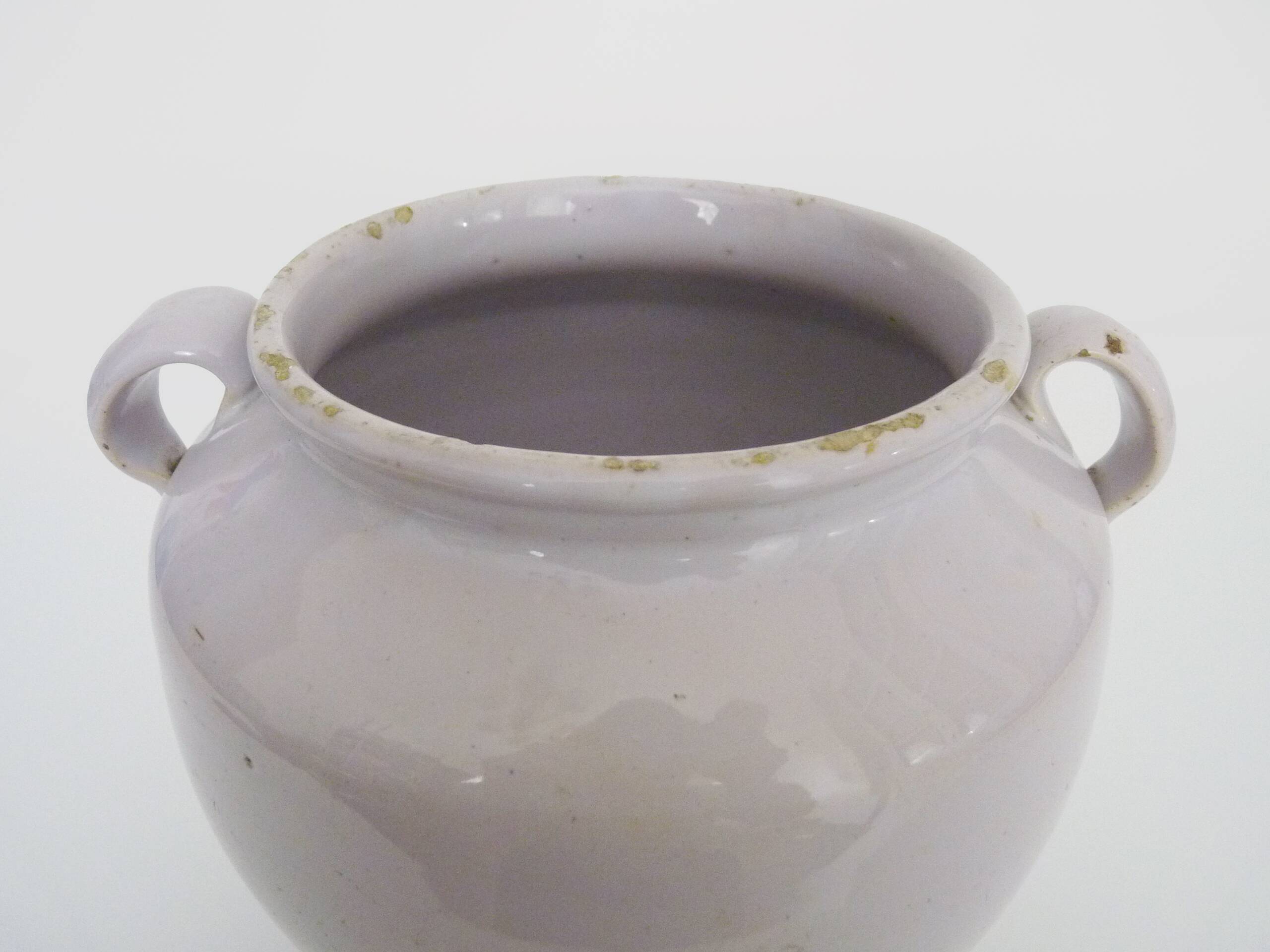 Glazed white confit pot, south west of France. Storage jar. Pyrenees 19th century