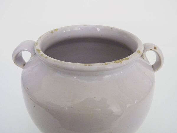 Pot à confit blanc vernissé, sud ouest de la France. Pot de conservation. Pyrénées XIXème