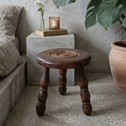 tabouret bas tripode bois, pied bobine, vintage