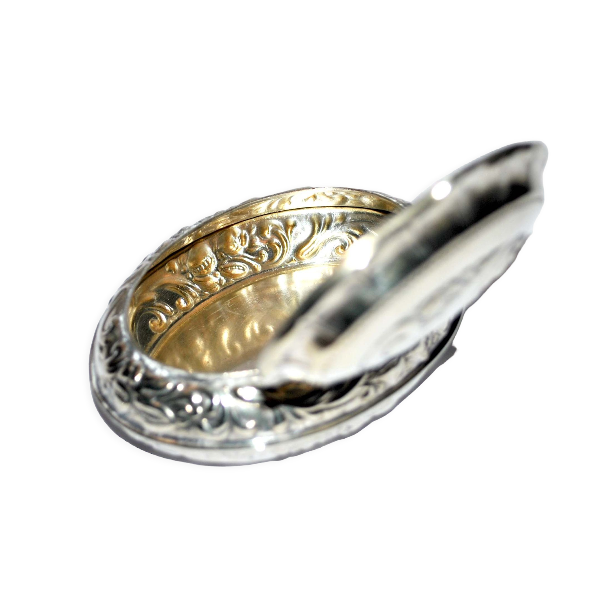 Art deco pillbox box in silver metal - antique snuffbox pillbox