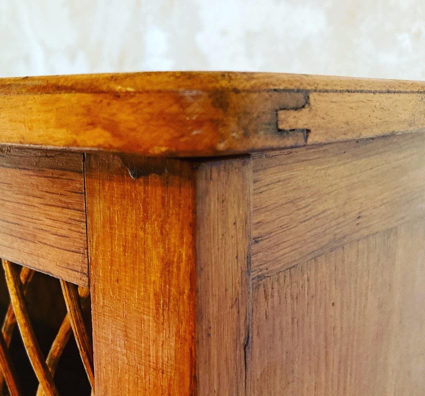Vintage wooden and rattan toy box