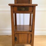 Vintage solid oak bedside table, 1 door, 1 drawer and 1 niche