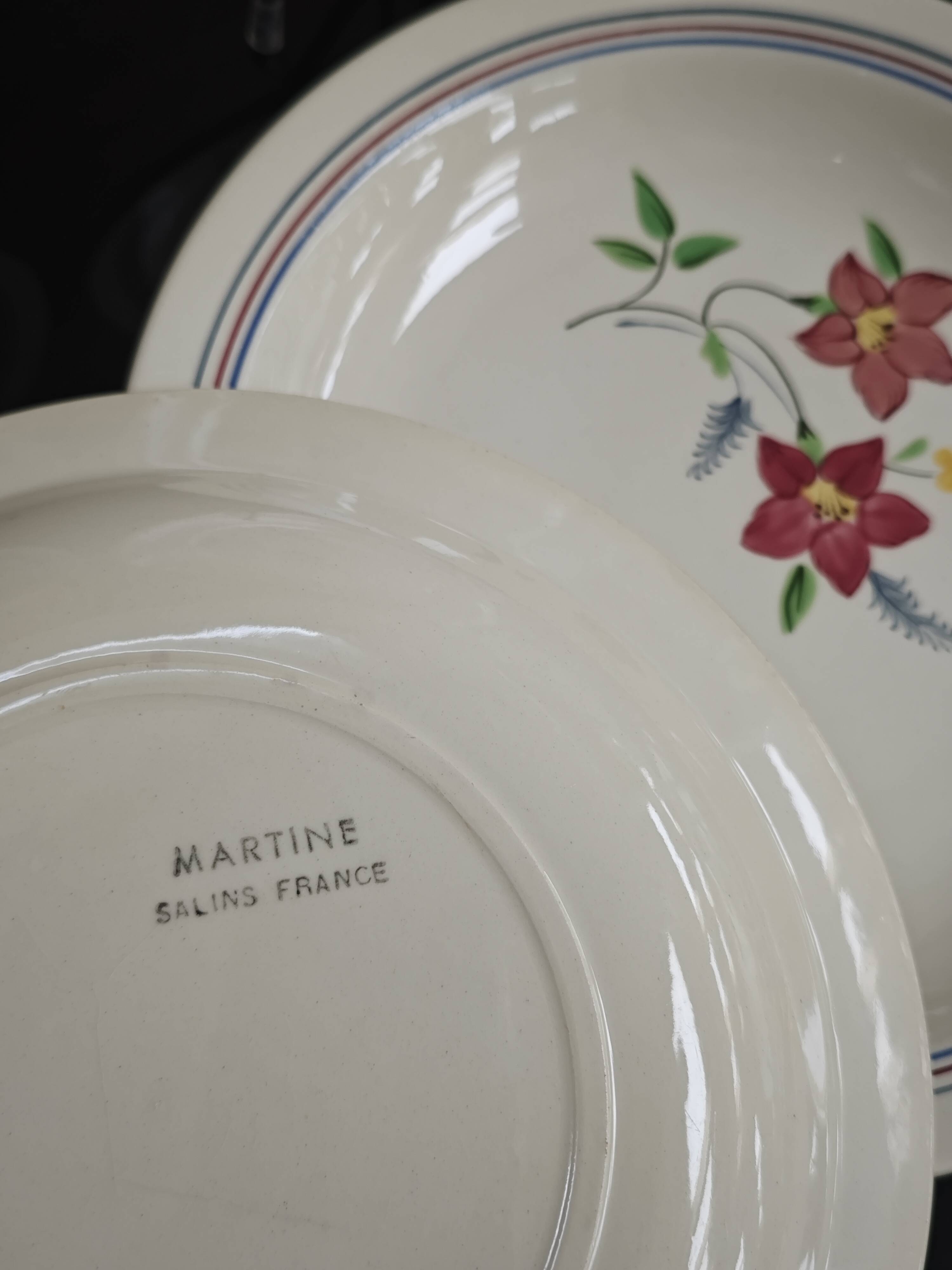 Set of 6 antique shallow bowls from Salin, France "Martine"