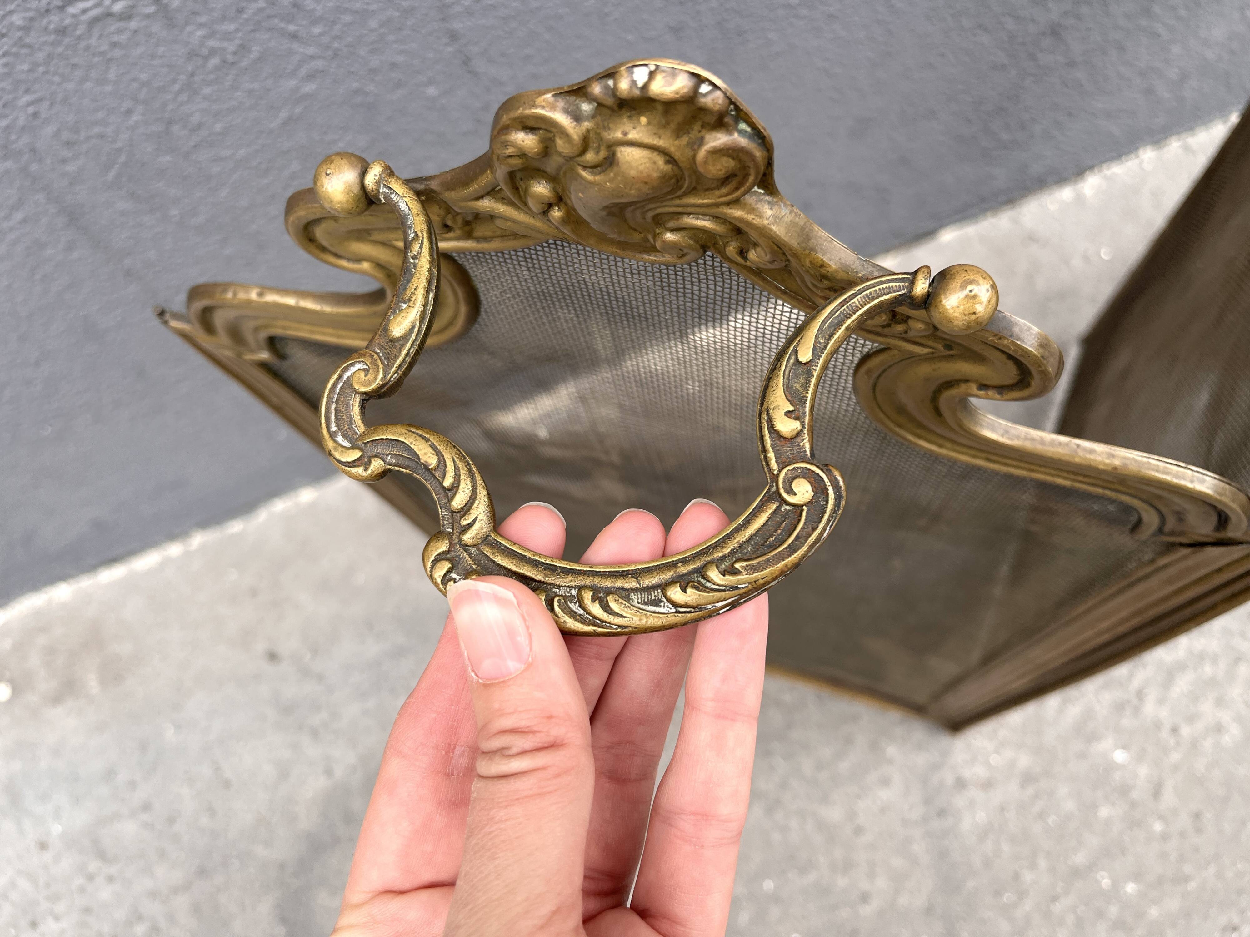 19th century Art Nouveau brass fireplace screen