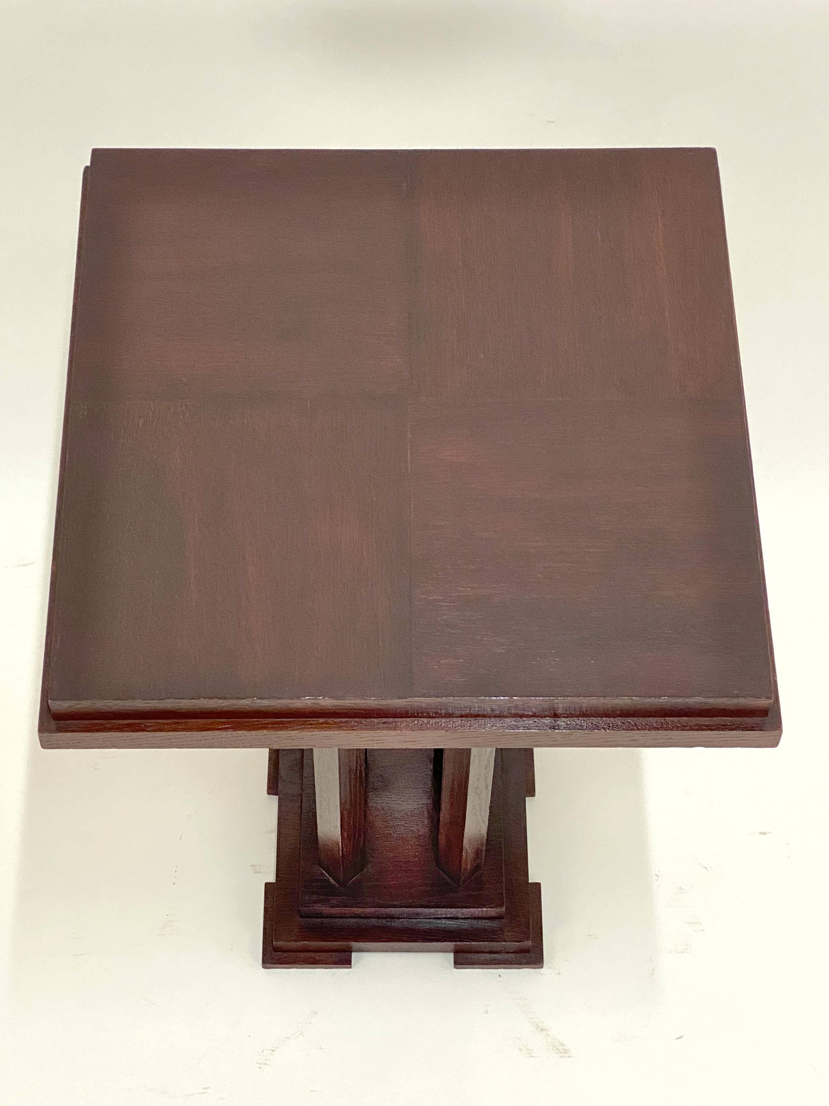 Antique - Square Guéridon Table - Art Deco Style - Oak