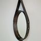 Florentine Oval Leather Mirror in Brass by Jacques Adnet, 1960s
