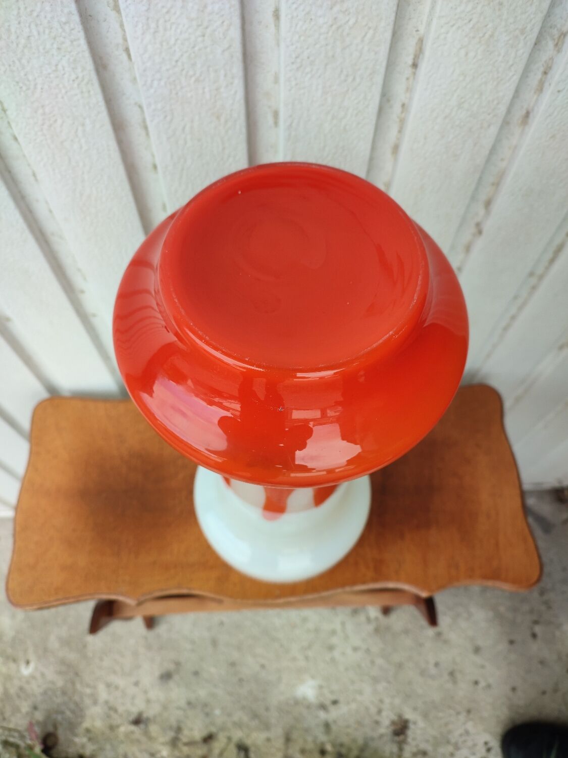Vase opaline verre orange et blanc vintage