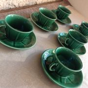 Suite of six cups and saucers green / vintage 50-60 years