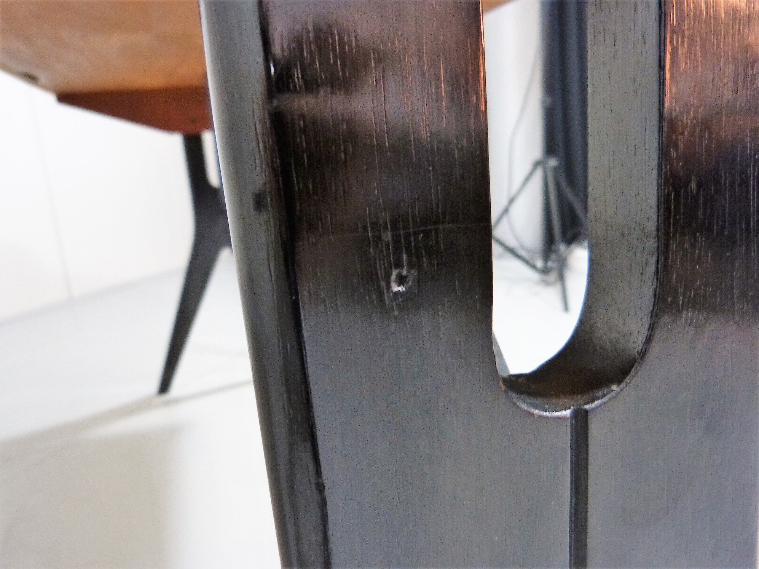 Vintage teak desk with black scissor legs 1960's