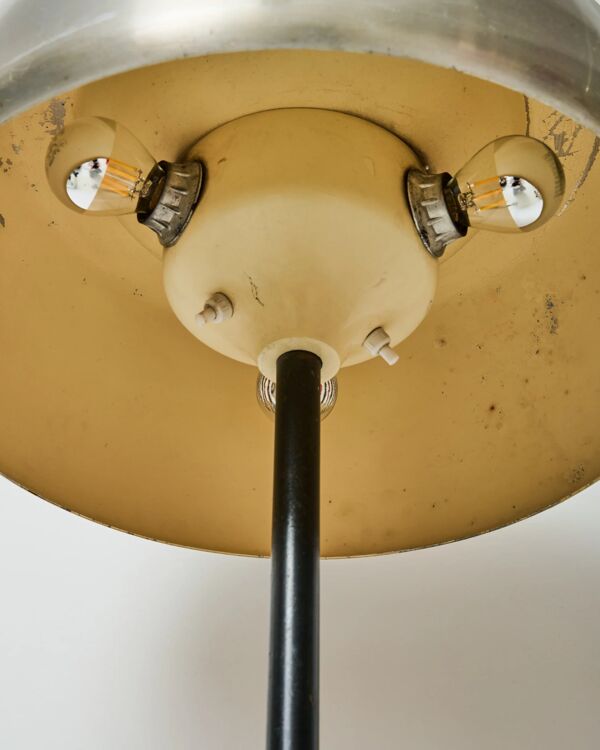 Lampadaire champignon en métal noir et alu brossé, Italie, 1970s
