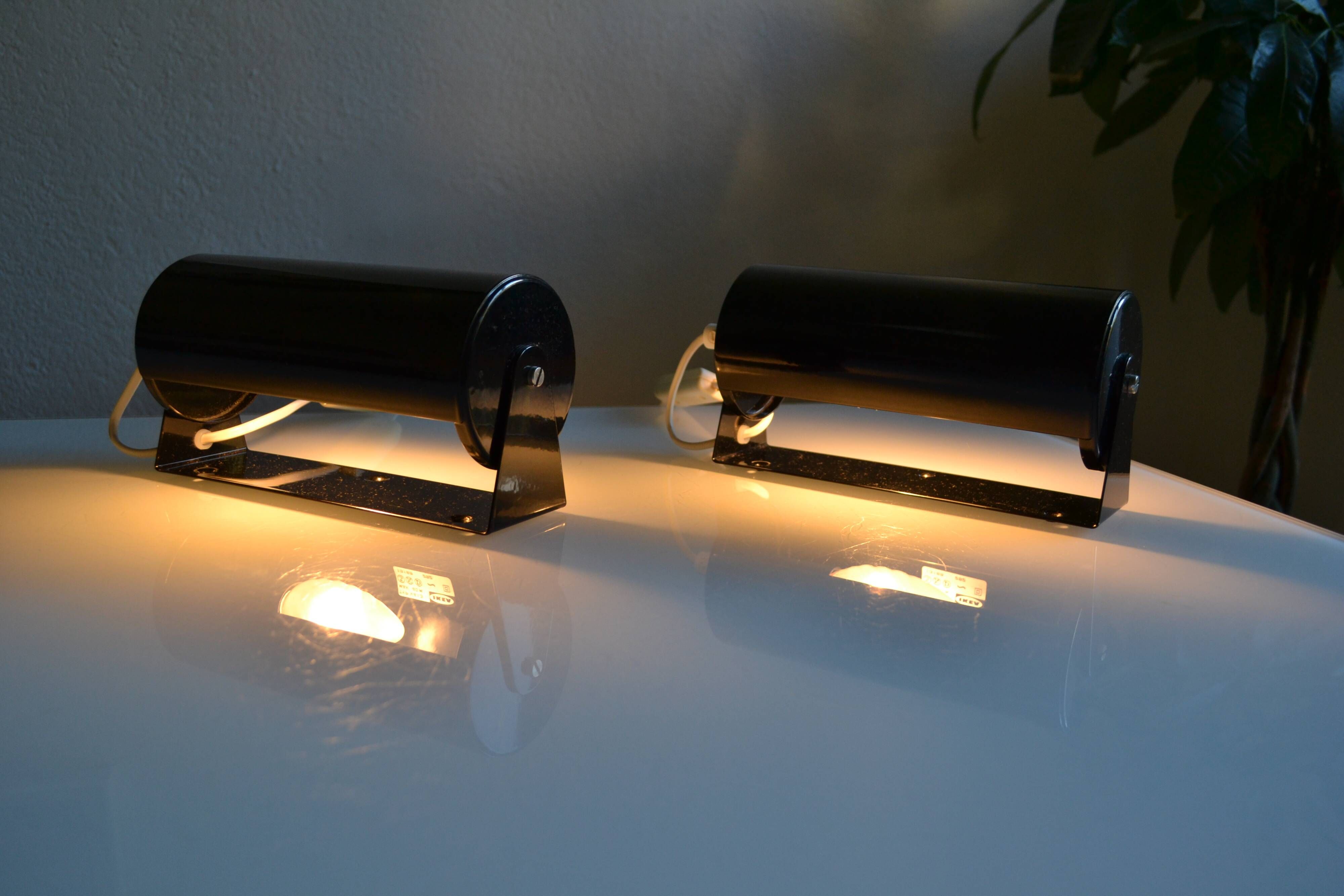 Pair of vintage Ikea 1980s Typ V 413 black wall lamps
