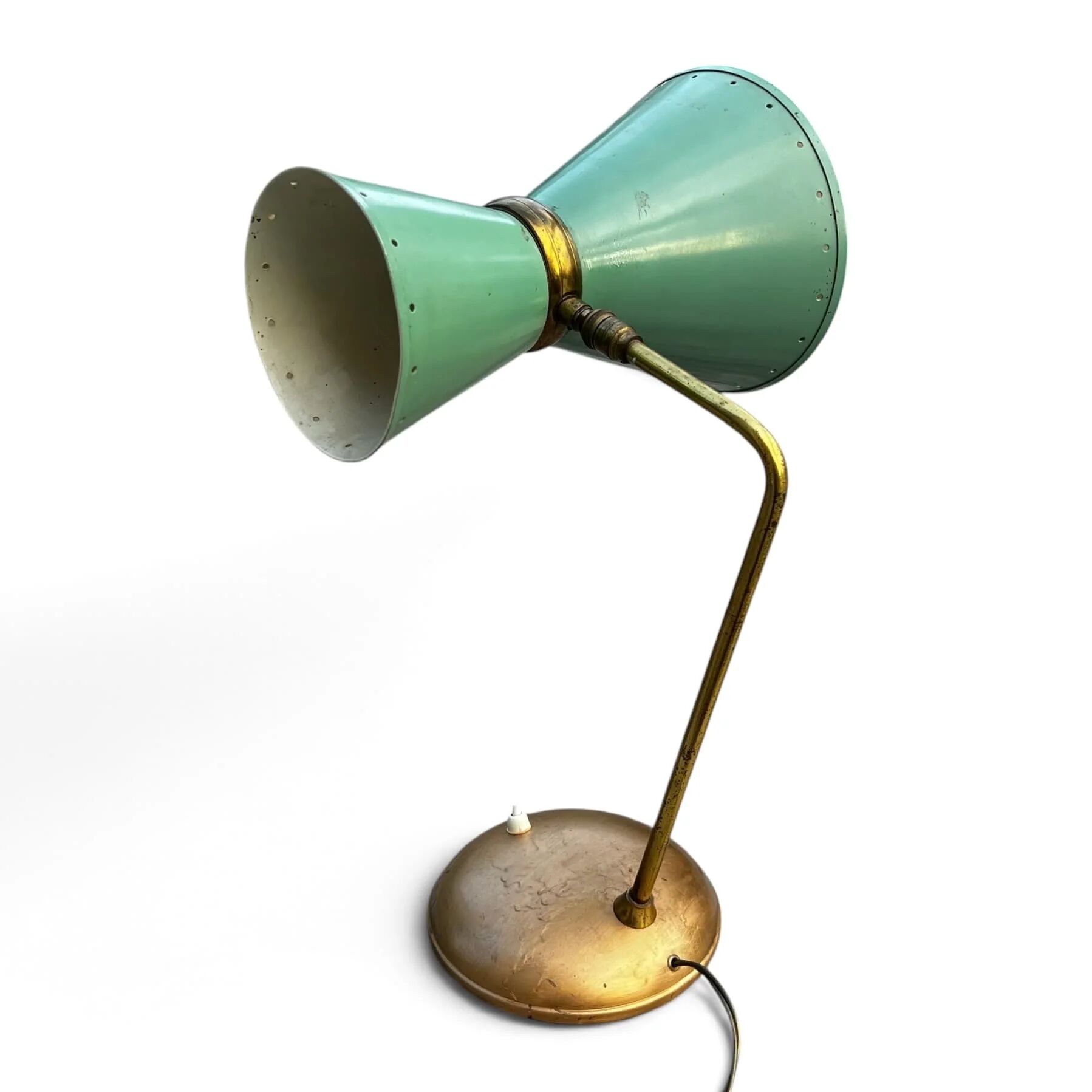 Vintage 1950s Diabolo desk lamp – celadon green & brass