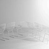 Set of 7 white coated wire chairs by Harry Bertoia for Knoll, 1970s