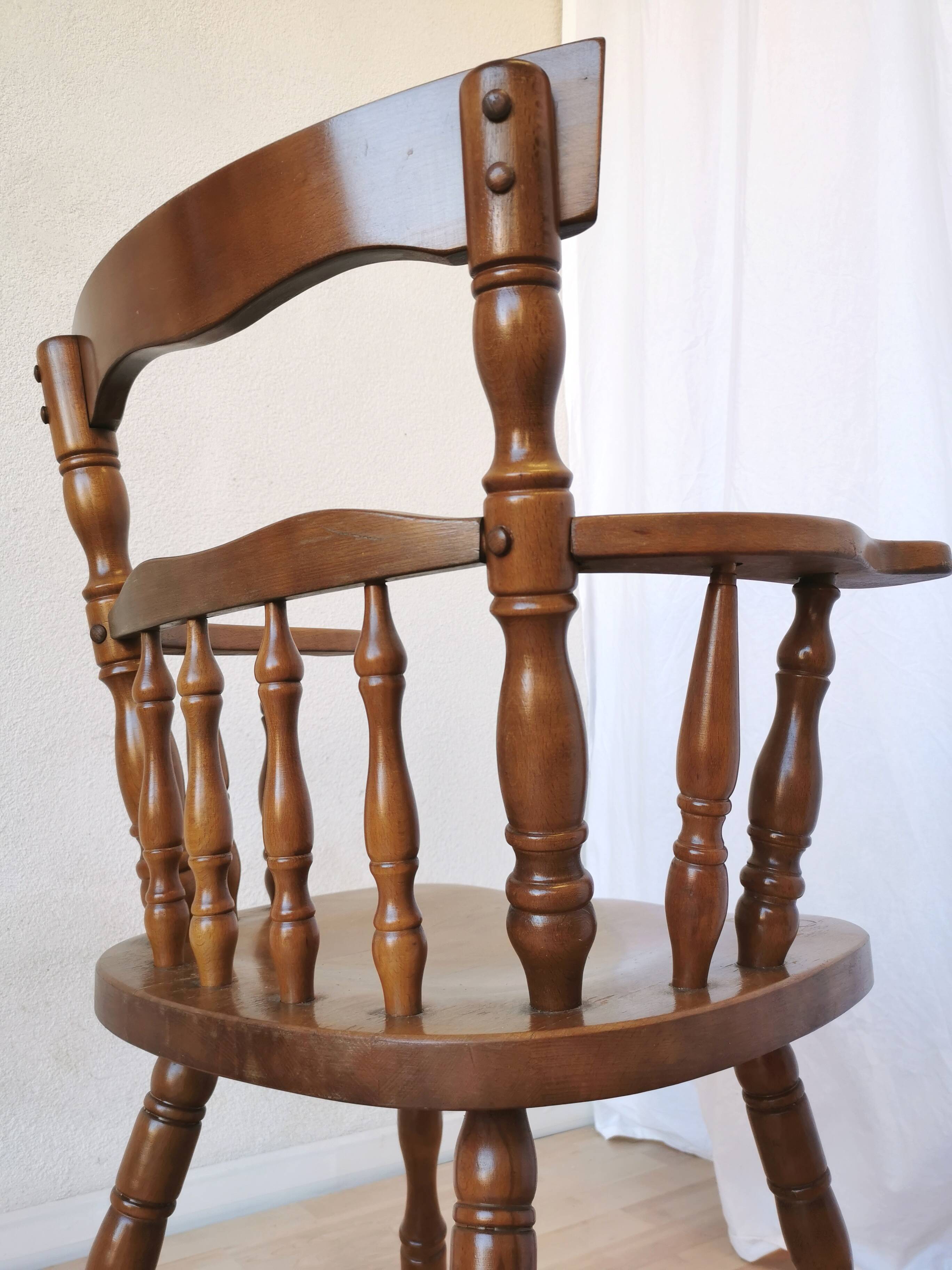 Vintage Beech Wood Windsor Dining Chair - 1970s Captains Armchair