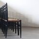 Ensemble vintage de 8 chaises de salle à manger en papercord noir italien, siège tissé, années 1950.