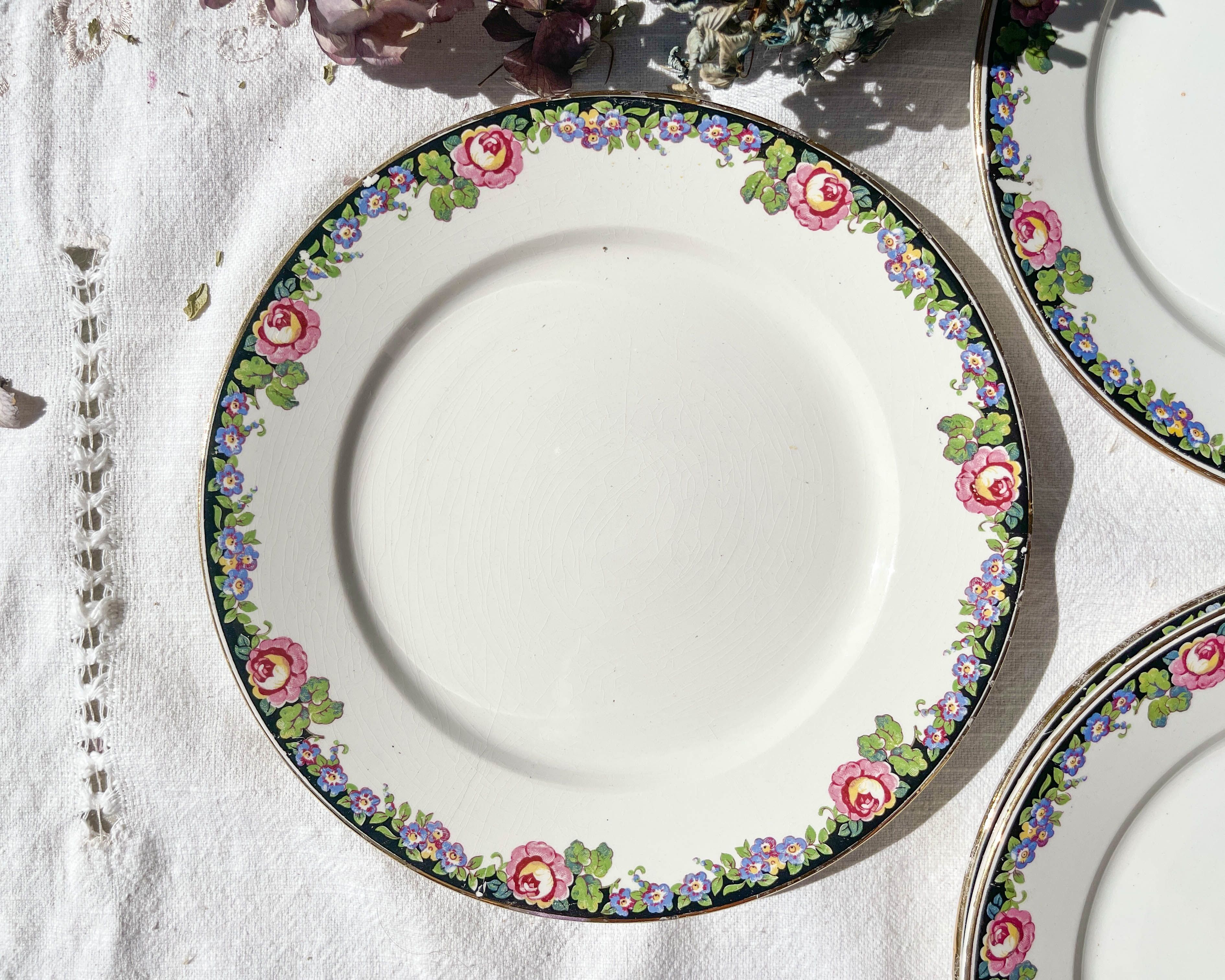 4 Digoin opaque porcelain plates with floral pattern "3984"