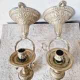 Antique bronze boat candlesticks