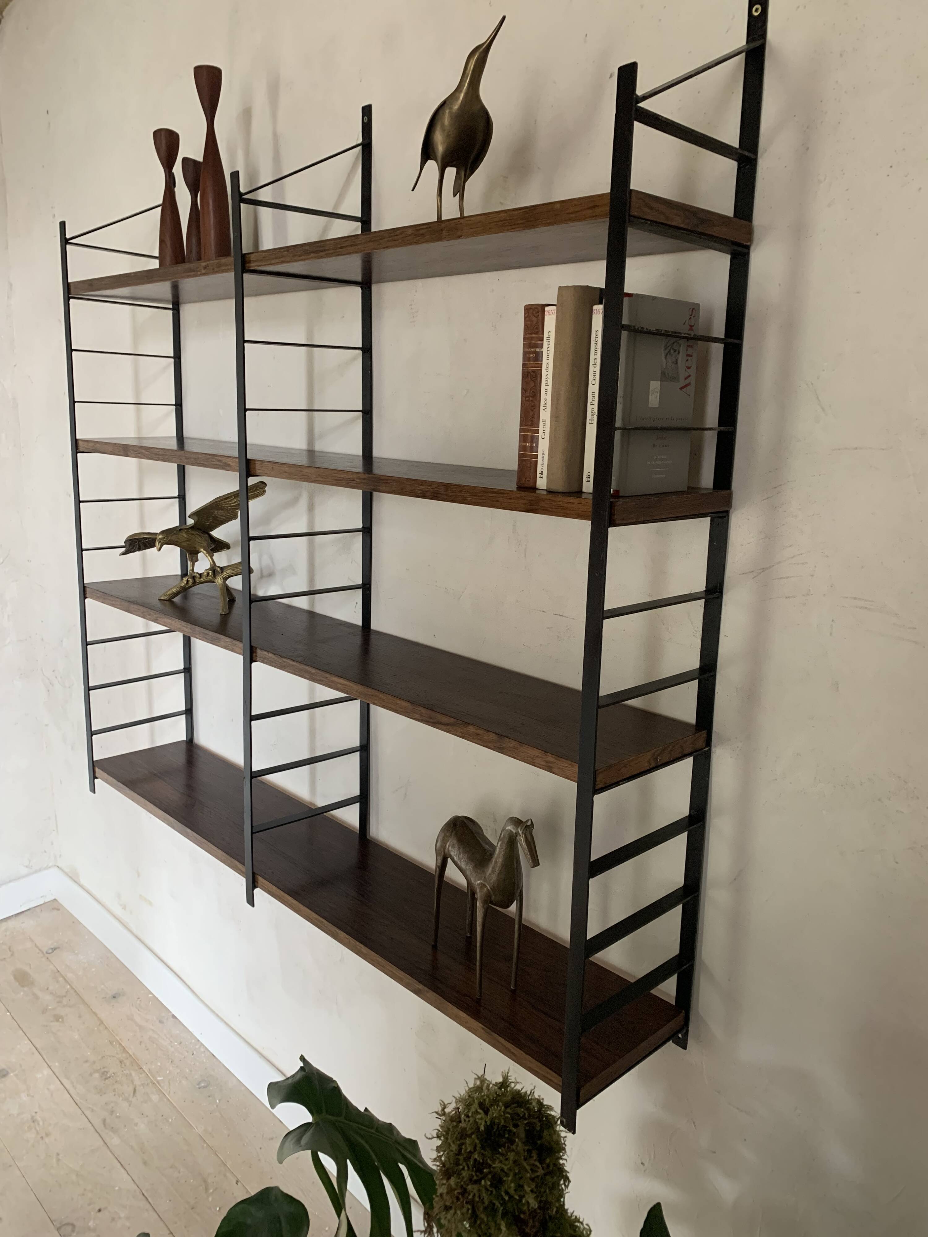 Vintage wall-mounted bookcase shelves in Rio rosewood
