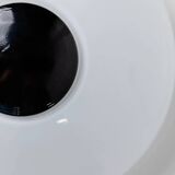 2 Vintage Murano Glass Lamps - White Opaline with Black Inset, Wall/Ceiling, 1980s Memphis Design