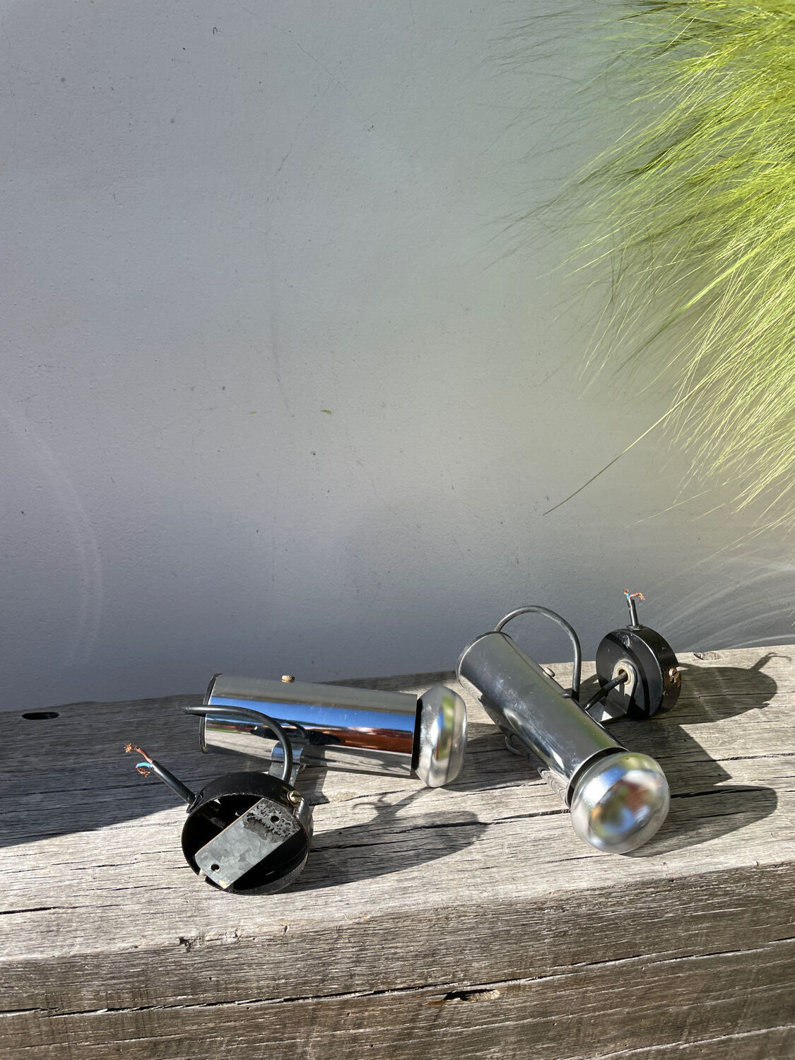 Pair of chrome metal wall lights from the 1970s.