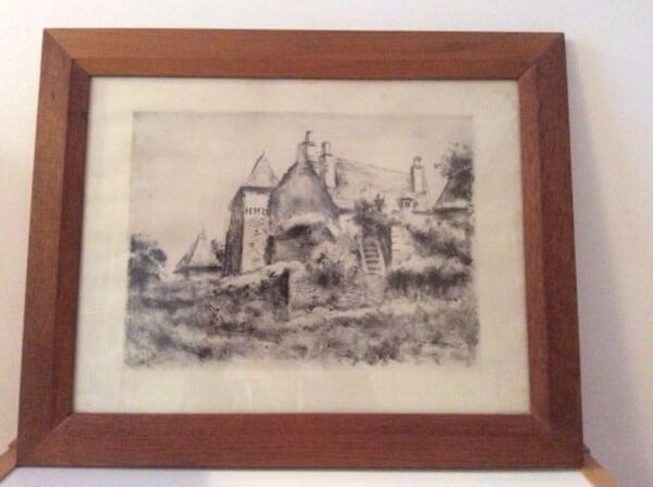 Tableau ancien paysage de campagne