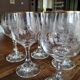 Set of 6 ancient white wine glasses in engraved crystal and gold border