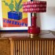 Space Age red glass table lamp, Italy 1960s
